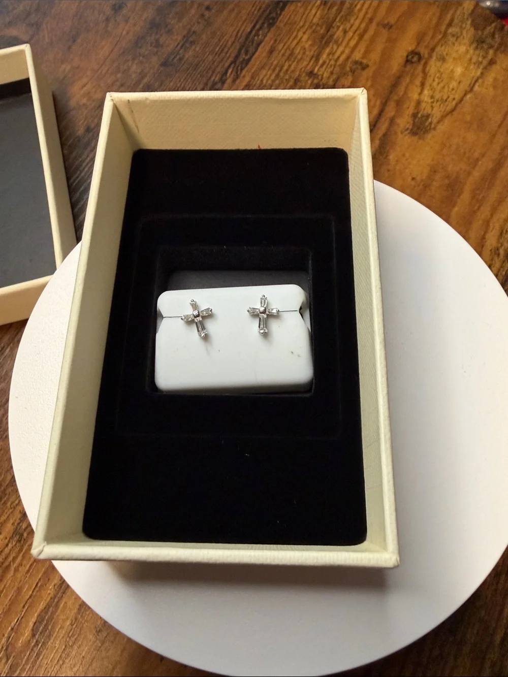 axnt Sterling Silver Cross Drop Earrings with Moissanite Stones - White
